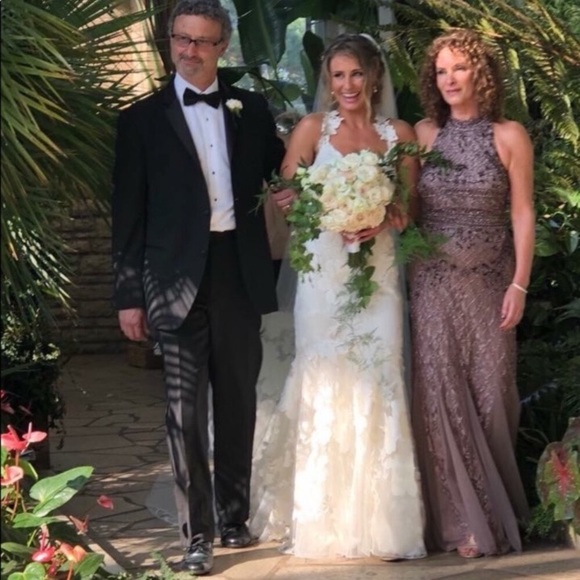 Adrianna Papell mock neck Tback stone beaded dress - Picture 4 of 14